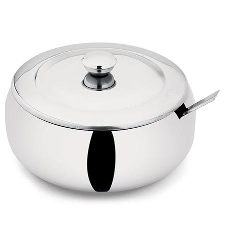 Acucareiro / farinheiro de inox bojudo com colher 500ml 14cm de ø na caixa - Wester Menor preço em Acucareiro / farinheiro de inox bojudo com colher 500ml 14cm de ø na caixa - Wester