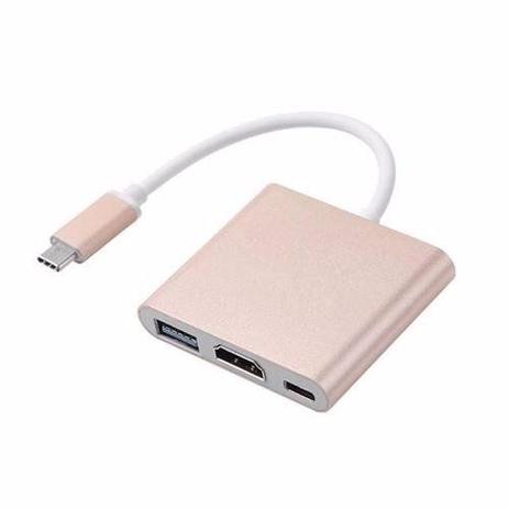 Adaptador TYPE-C com HDMI, USB 3.0 e TYPE-C Fêmea Dourado - Ukimix Menor preço em Adaptador TYPE-C com HDMI, USB 3.0 e TYPE-C Fêmea Dourado - Ukimix