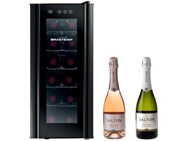 Adega Climatizada Brastemp 12 Garrafas All Black - com Espumantes Salton Brut Rosé e Branco Doce Menor preço em Adega Climatizada Brastemp 12 Garrafas All Black - com Espumantes Salton Brut Rosé e Branco Doce
