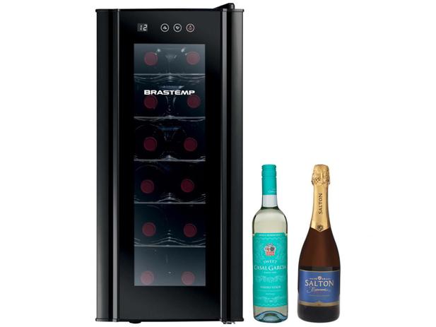 Adega Climatizada Brastemp 12 Garrafas com Vinho - Branco Casal Garcia e Espumante Salton Brut Menor preço em Adega Climatizada Brastemp 12 Garrafas com Vinho - Branco Casal Garcia e Espumante Salton Brut