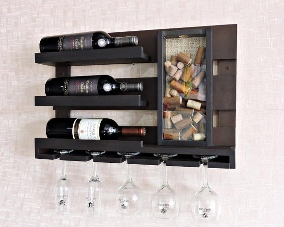 Adega De Parede Suporte Vinhos Garrafas Madeira MDF Porta Taças Bar Barzinho MDF Tabaco Fosco - Soul Fins Menor preço em Adega De Parede Suporte Vinhos Garrafas Madeira MDF Porta Taças Bar Barzinho MDF Tabaco Fosco - Soul Fins