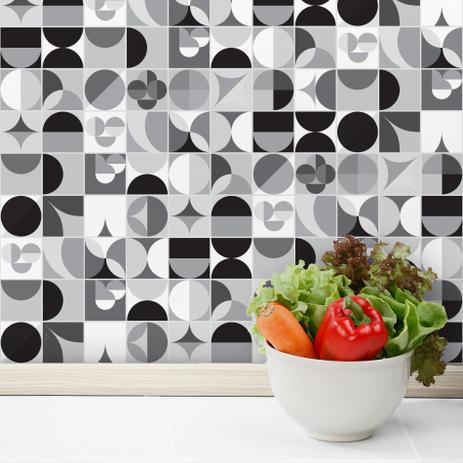 Adesivo de Azulejo Geométrica Preto e Branco 15x15 cm com 108un - Quartinhos