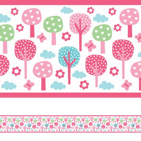 Adesivo de Parede Faixa Decorativa Infantil Floresta Rosa 6m x 15cm - Quartinhos é boa?