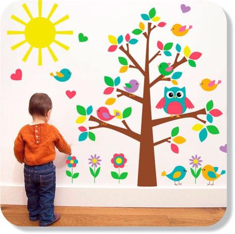 Adesivo Parede Infantil Árvore Alegre Colorida Coruja Linda - Mundo dos adesivos Menor preço em Adesivo Parede Infantil Árvore Alegre Colorida Coruja Linda - Mundo dos adesivos