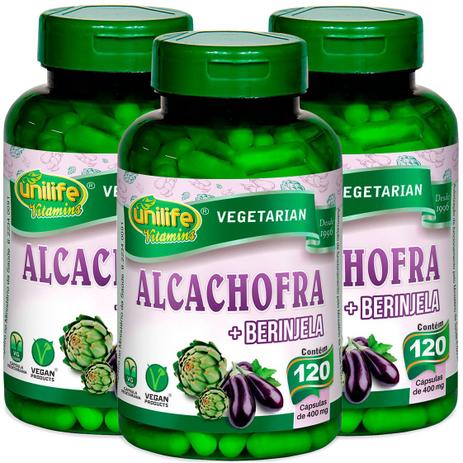Alcachofra com Berinjela 60 cápsulas de 400mg Kit com 3 - Unilife Menor preço em Alcachofra com Berinjela 60 cápsulas de 400mg Kit com 3 - Unilife