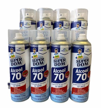 Álcool Spray 70 Aerossol Super DOM 300ML Kit 8 Unds Menor preço em Álcool Spray 70 Aerossol Super DOM 300ML Kit 8 Unds