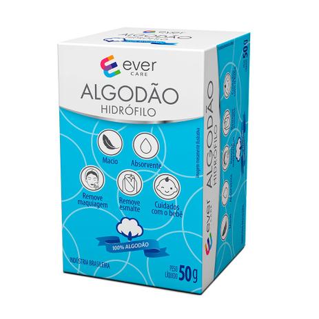 Algodão Hidrófilo Ever Care 50g Menor preço em Algodão Hidrófilo Ever Care 50g