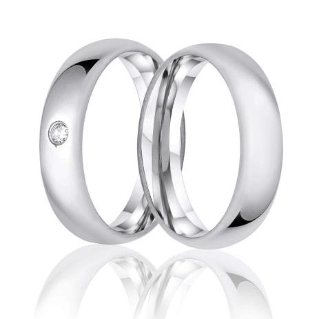 Par de Alianças em Prata Fina com Pedra | Aliancas Oficial