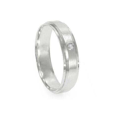 Aliança de Ouro Branco 18K com Brilhante - Prata fina Menor preço em Aliança de Ouro Branco 18K com Brilhante - Prata fina
