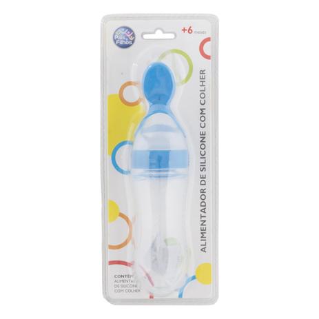 Alimentador em silicone azul com colher - Pais e filhos Menor preço em Alimentador em silicone azul com colher - Pais e filhos