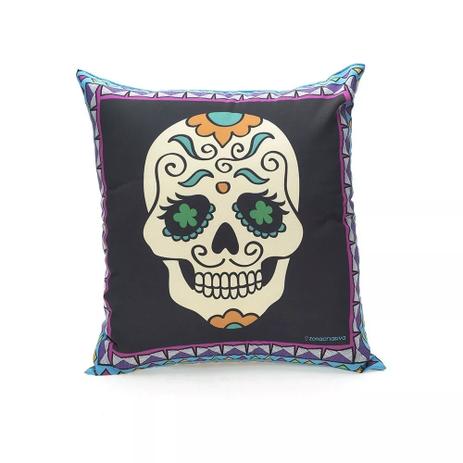 Almofada Caveira Mexicana de Fibra Veludo 40x40cm - Zona Criativa Menor preço em Almofada Caveira Mexicana de Fibra Veludo 40x40cm - Zona Criativa