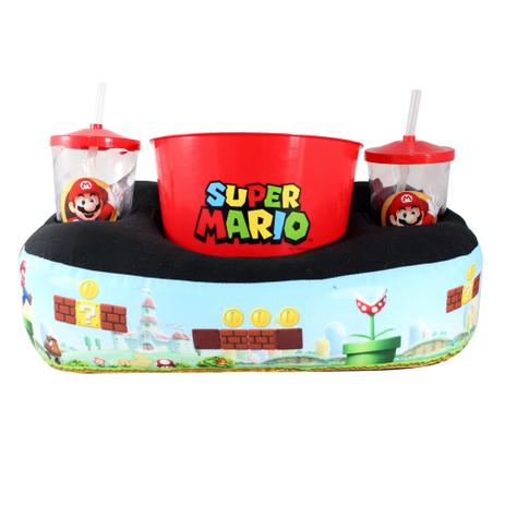 Almofada com Copo e Balde de Pipoca - Super Mário Bros - Zona criativa Menor preço em Almofada com Copo e Balde de Pipoca - Super Mário Bros - Zona criativa