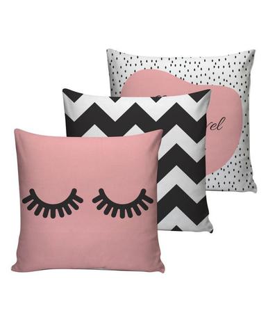 Almofadas Cheias Cílios Rosa Black Luxo Kit 3 peças Decoração Moderna Estampa Exclusiva - Decorações Yasmim Menor preço em Almofadas Cheias Cílios Rosa Black Luxo Kit 3 peças Decoração Moderna Estampa Exclusiva - Decorações Yasmim