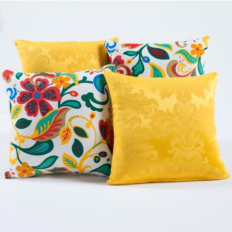 Almofadas Decorativas Amarelo Floral Colorido 04 Peças c/ Refil - Dourados enxovais Menor preço em Almofadas Decorativas Amarelo Floral Colorido 04 Peças c/ Refil - Dourados enxovais