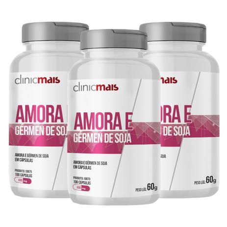 Amora e Gérmen de Soja Kit com 3 Frascos - Clinicmais Menor preço em Amora e Gérmen de Soja Kit com 3 Frascos - Clinicmais