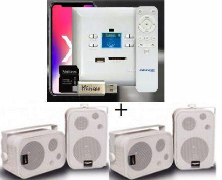 Amplificador de Parede AMCP c/ FM, BT e APP KPBT-XT + 2 Pares Caixa SP400 branca Menor preço em Amplificador de Parede AMCP c/ FM, BT e APP KPBT-XT + 2 Pares Caixa SP400 branca