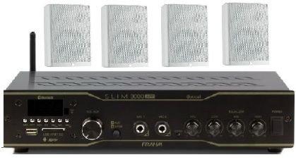 Amplificador Frahm Slim 1000BT app + 4 caixas PS200 brancas Menor preço em Amplificador Frahm Slim 1000BT app + 4 caixas PS200 brancas