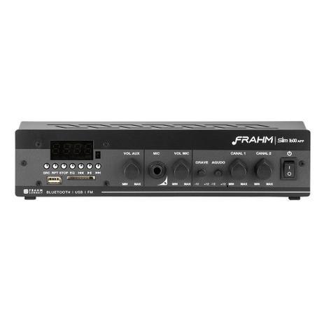 Amplificador FRAHM SLIM 1600 APP 2 Canais 2X30W RMS ATE 12 CX Menor preço em Amplificador FRAHM SLIM 1600 APP 2 Canais 2X30W RMS ATE 12 CX
