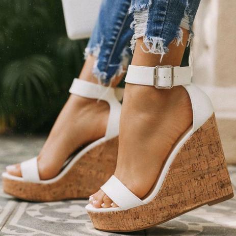 Anabela Sandália Feminina Salto Plataforma 12cm Branca - FUEL FASHION -  Sandália Feminina - Magazine Luiza