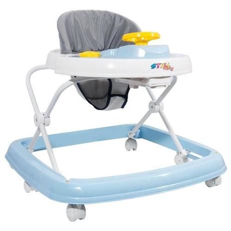 Andador musical 2 em 1 carro sonoro com volante e 6 rodas encosto macio regulavel azul meninos - Styll Menor preço em Andador musical 2 em 1 carro sonoro com volante e 6 rodas encosto macio regulavel azul meninos - Styll