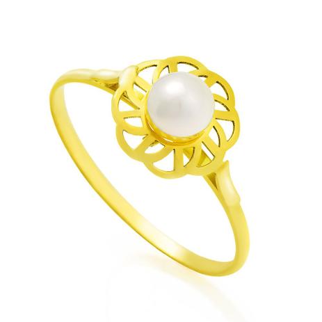 Anel de Ouro 18k Flor com Pérola an32294 - Joiasgold Menor preço em Anel de Ouro 18k Flor com Pérola an32294 - Joiasgold