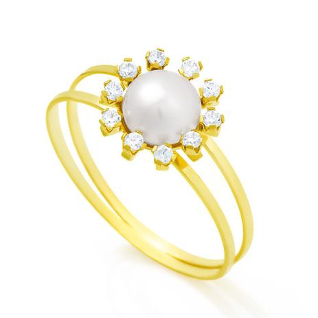 Anel de Ouro 18k Flor de Pérola com Zircônias an00316 - Joiasgold Menor preço em Anel de Ouro 18k Flor de Pérola com Zircônias an00316 - Joiasgold