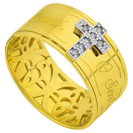 Anel de Ouro 18k Oração o Senhor é o meu Pastor com Diamantes an25190 - Joiasgold Menor preço em Anel de Ouro 18k Oração o Senhor é o meu Pastor com Diamantes an25190 - Joiasgold