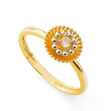 Anel de Ouro 18k Redondo com Bolinhas e Diamante an31860 - Joiasgold Menor preço em Anel de Ouro 18k Redondo com Bolinhas e Diamante an31860 - Joiasgold