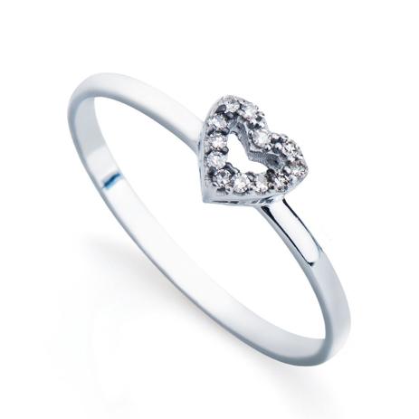 Anel de Ouro Branco 18k Coração com Diamantes an32910 - Joiasgold Menor preço em Anel de Ouro Branco 18k Coração com Diamantes an32910 - Joiasgold