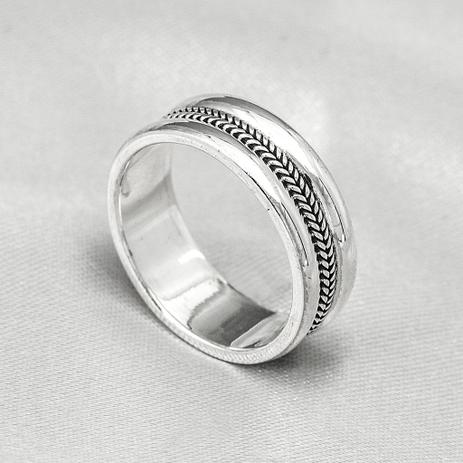 Anel de Prata Masculino Estilo Bali com Friso Trabalhado - Prata fina Menor preço em Anel de Prata Masculino Estilo Bali com Friso Trabalhado - Prata fina