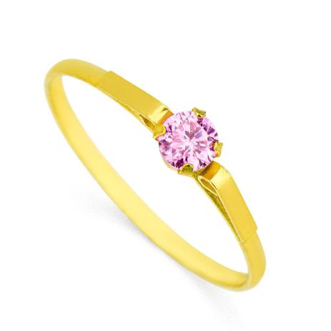 Anel em Ouro 18k Infantil com Zircônia Rosa de 3,0mm an30965 - Joiasgold Menor preço em Anel em Ouro 18k Infantil com Zircônia Rosa de 3,0mm an30965 - Joiasgold