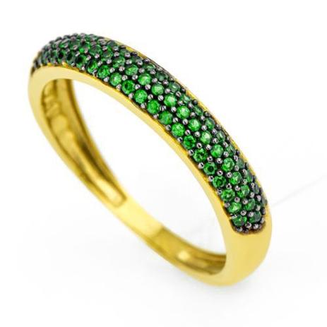 Anel em Ouro 18k Meia Aliança com Zircônia Verde an30662 - Joiasgold Menor preço em Anel em Ouro 18k Meia Aliança com Zircônia Verde an30662 - Joiasgold