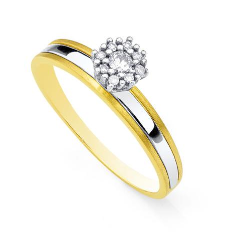 Anel em Ouro Amarelo e Branco 18k Chuveiro com Diamantes e Friso an00191 - Joiasgold Menor preço em Anel em Ouro Amarelo e Branco 18k Chuveiro com Diamantes e Friso an00191 - Joiasgold