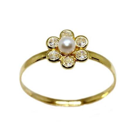 Anel Infantil Ouro 18k Flor Pérola/Zircônias - cod.15108 - Retran joias Menor preço em Anel Infantil Ouro 18k Flor Pérola/Zircônias - cod.15108 - Retran joias