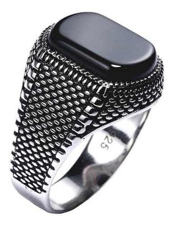 Anel Masculino De Prata 925 Black Onix - Tamanhos Exclusivos - Tudo Prata