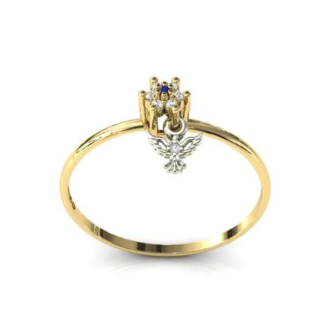 Anel Ouro 18k Redondo Pingente Espírito Santo Safira - Pontochic Menor preço em Anel Ouro 18k Redondo Pingente Espírito Santo Safira - Pontochic