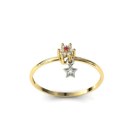 Anel Ouro 18k Redondo Pingente Estrela Pedras Rubi Diamantes - Pontochic Menor preço em Anel Ouro 18k Redondo Pingente Estrela Pedras Rubi Diamantes - Pontochic