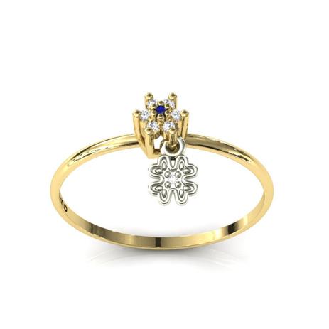 Anel Ouro 18k Redondo Pingente Trevo Pedra Safira Diamante - Pontochic Menor preço em Anel Ouro 18k Redondo Pingente Trevo Pedra Safira Diamante - Pontochic