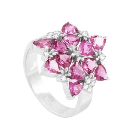 Anel Ouro Branco 18K Flor com Rubelitas e Diamantes - AU1237 - Bruna tessaro Menor preço em Anel Ouro Branco 18K Flor com Rubelitas e Diamantes - AU1237 - Bruna tessaro