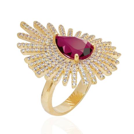 Anel Raios Gota com Pedra Natural e Micro Zircônia Cristal Folheado a Ouro 18k Moussaieff Menor preço em Anel Raios Gota com Pedra Natural e Micro Zircônia Cristal Folheado a Ouro 18k Moussaieff