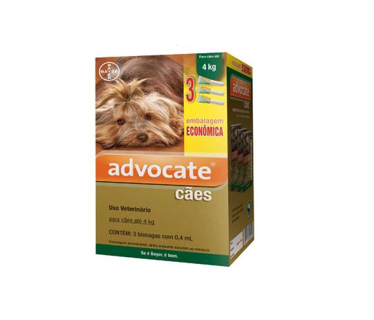 Anti pulgas Advocate Cães Até 4 kg com 3 pipetas Bayer Menor preço em Anti pulgas Advocate Cães Até 4 kg com 3 pipetas Bayer
