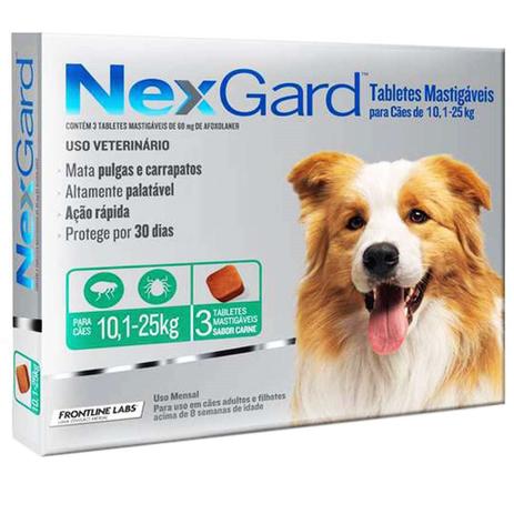 Anti Pulgas e Anti Carrapatos Nexgard Cães 10,1kg a 25kg com 3 comprimidos - Merial Menor preço em Anti Pulgas e Anti Carrapatos Nexgard Cães 10,1kg a 25kg com 3 comprimidos - Merial