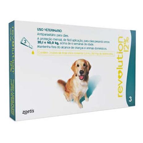 Anti Pulgas e Carrapatos Zoetis Revolution 12 para Cães de 20 a 40 kg - 3 Ampolas de 2,0 mL Menor preço em Anti Pulgas e Carrapatos Zoetis Revolution 12 para Cães de 20 a 40 kg - 3 Ampolas de 2,0 mL