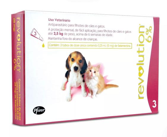 Anti Pulgas E Carrapatos Zoetis Revolution 6 Para Cães E Gatos Até 2,5 Kg - 3 Ampolas De 0,25 Ml Menor preço em Anti Pulgas E Carrapatos Zoetis Revolution 6 Para Cães E Gatos Até 2,5 Kg - 3 Ampolas De 0,25 Ml
