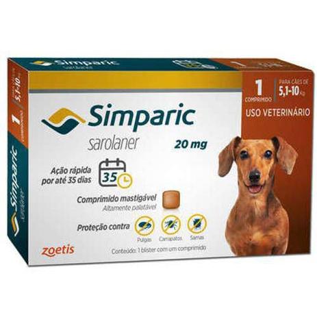 Anti Pulgas Zoetis Simparic 20 Mg para Cães 5,1 a 10kg Menor preço em Anti Pulgas Zoetis Simparic 20 Mg para Cães 5,1 a 10kg