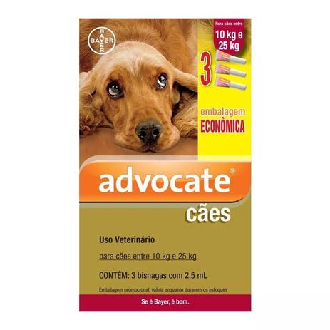 Antipulgas Combo Advocate Cães Entre 10 E 25kg 2,5ml C/3 Un - Bravecto Menor preço em Antipulgas Combo Advocate Cães Entre 10 E 25kg 2,5ml C/3 Un - Bravecto