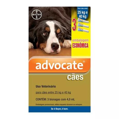 Antipulgas Combo Advocate Cães Entre 25 E 40kg 4,0ml C/03un - Bravecto Menor preço em Antipulgas Combo Advocate Cães Entre 25 E 40kg 4,0ml C/03un - Bravecto