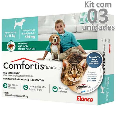 Antipulgas Comfortis 560mg Cães De 9 A 18 Kg Kit 3 Caixas - Elanco Menor preço em Antipulgas Comfortis 560mg Cães De 9 A 18 Kg Kit 3 Caixas - Elanco