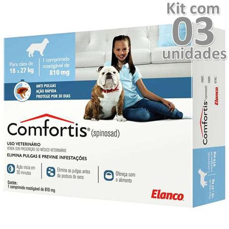 Antipulgas Comfortis 810mg Cães De 19 A 27 Kg Kit 3 Caixas - Elanco Menor preço em Antipulgas Comfortis 810mg Cães De 19 A 27 Kg Kit 3 Caixas - Elanco