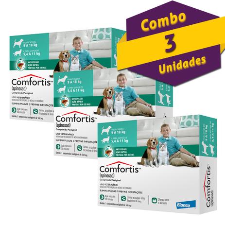 Antipulgas Comfortis Elanco 560 mg Kit com 3 para Cães de 9 a 18 Kg e Gatos de 5,5 a 11 Kg Menor preço em Antipulgas Comfortis Elanco 560 mg Kit com 3 para Cães de 9 a 18 Kg e Gatos de 5,5 a 11 Kg